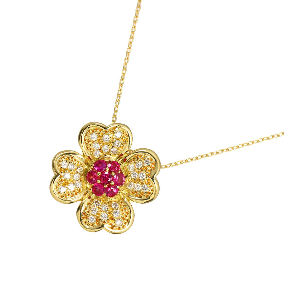 Ruby 0.35ct Diamond 0.27ct Necklace 18K YG Yellow Gold 750