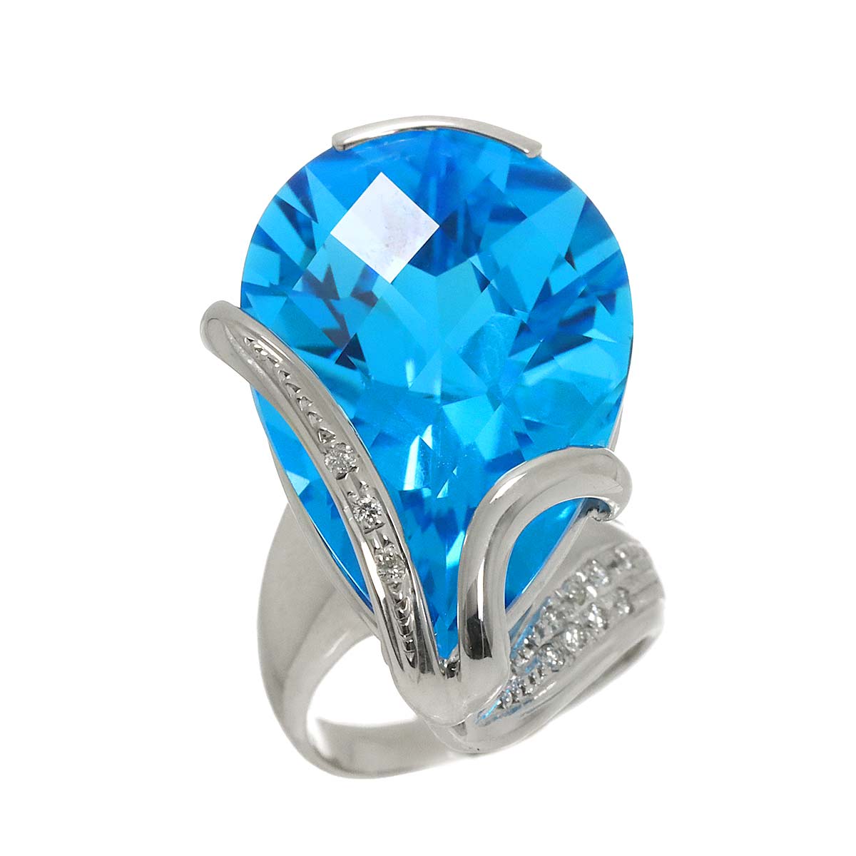 Blue Topaz 41.78ct Diamond 0.11ct Ring 18K WG 750 size5.25-5.5(US)