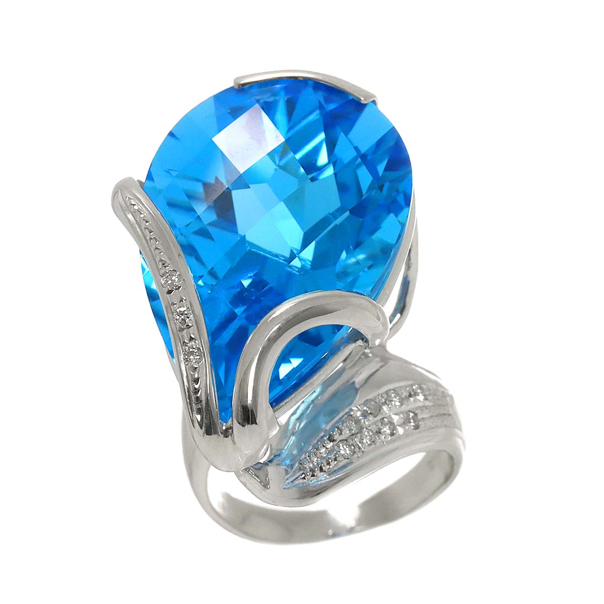 Blue Topaz 41.78ct Diamond 0.11ct Ring 18K WG 750 size5.25-5.5(US)