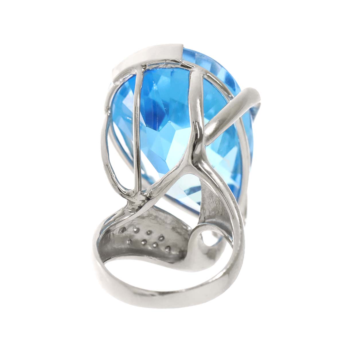 Blue Topaz 41.78ct Diamond 0.11ct Ring 18K WG 750 size5.25-5.5(US)