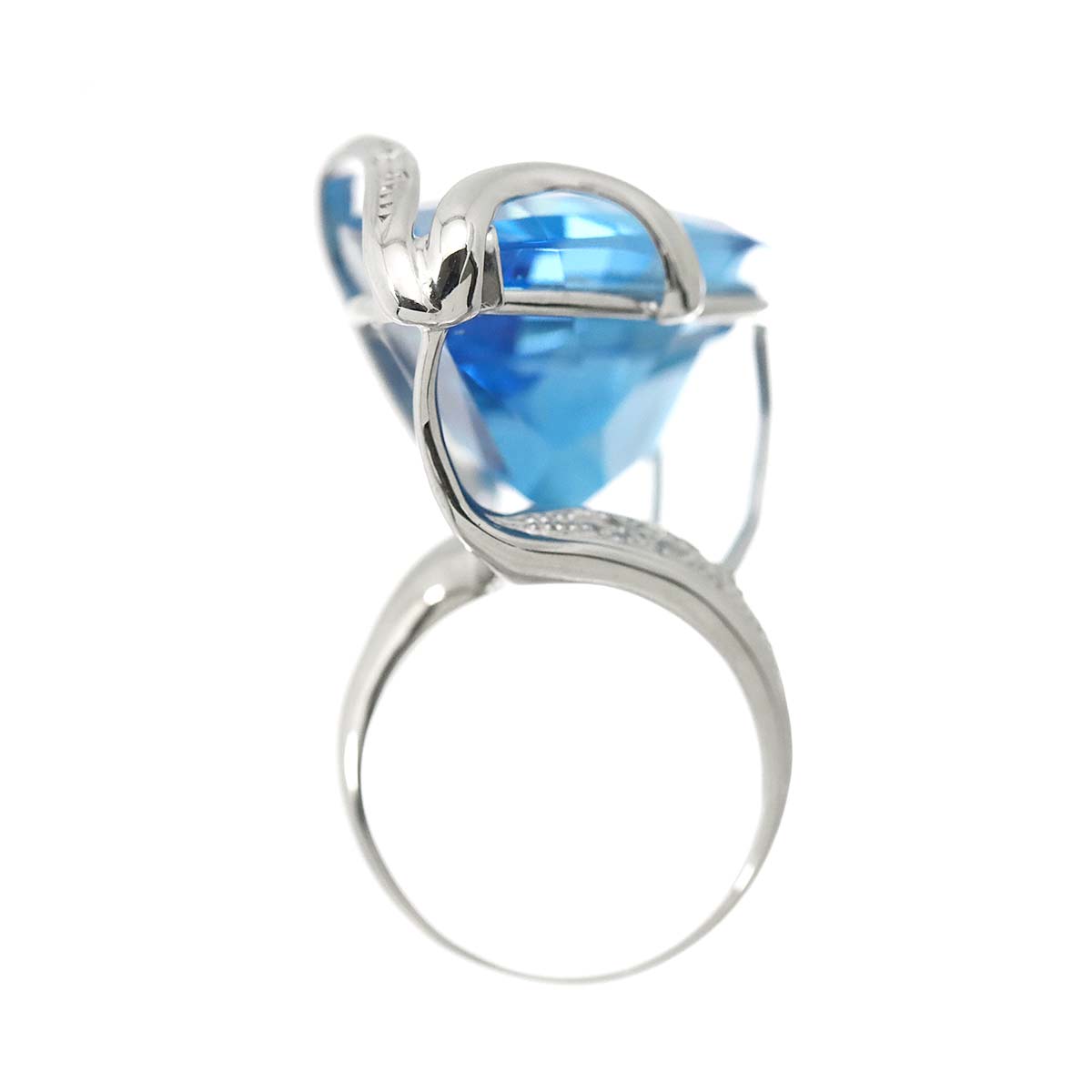 Blue Topaz 41.78ct Diamond 0.11ct Ring 18K WG 750 size5.25-5.5(US)