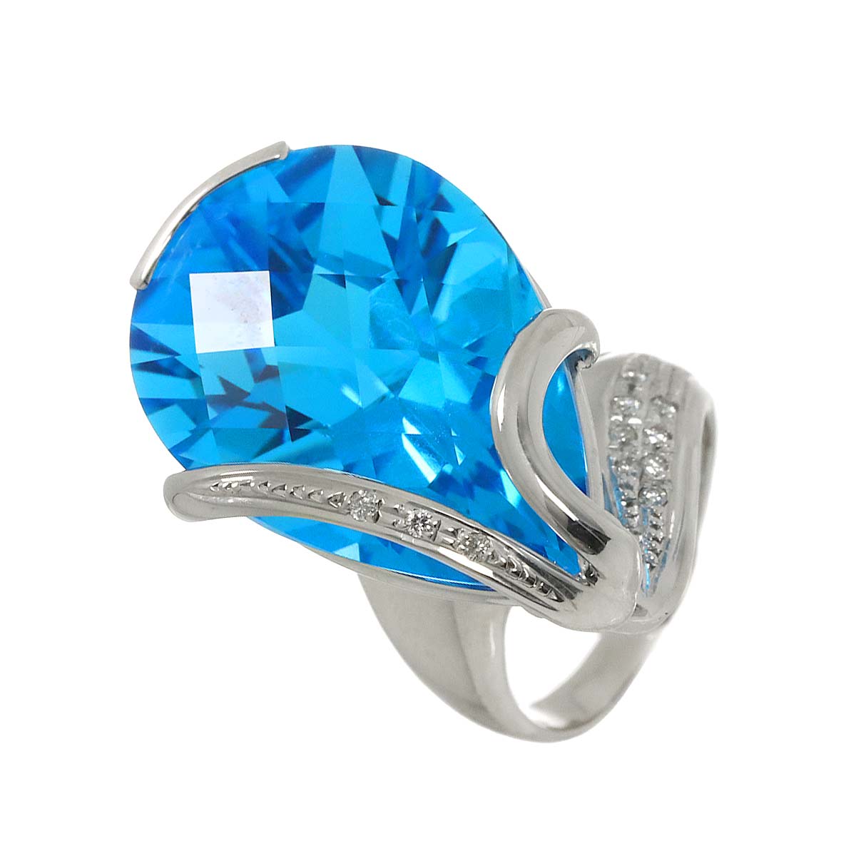 Blue Topaz 41.78ct Diamond 0.11ct Ring 18K WG 750 size5.25-5.5(US)