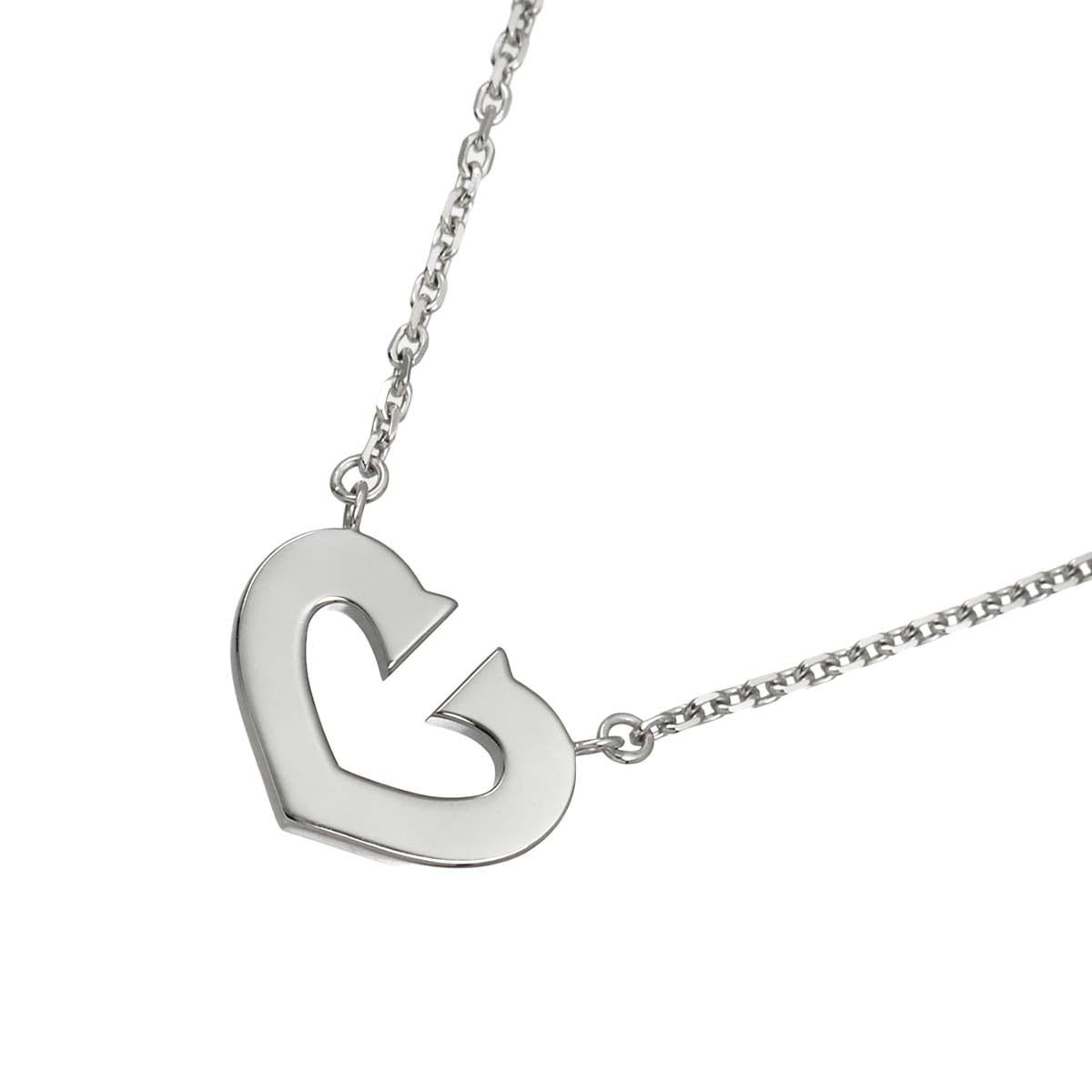 C Heart Necklace 18K White Gold 750