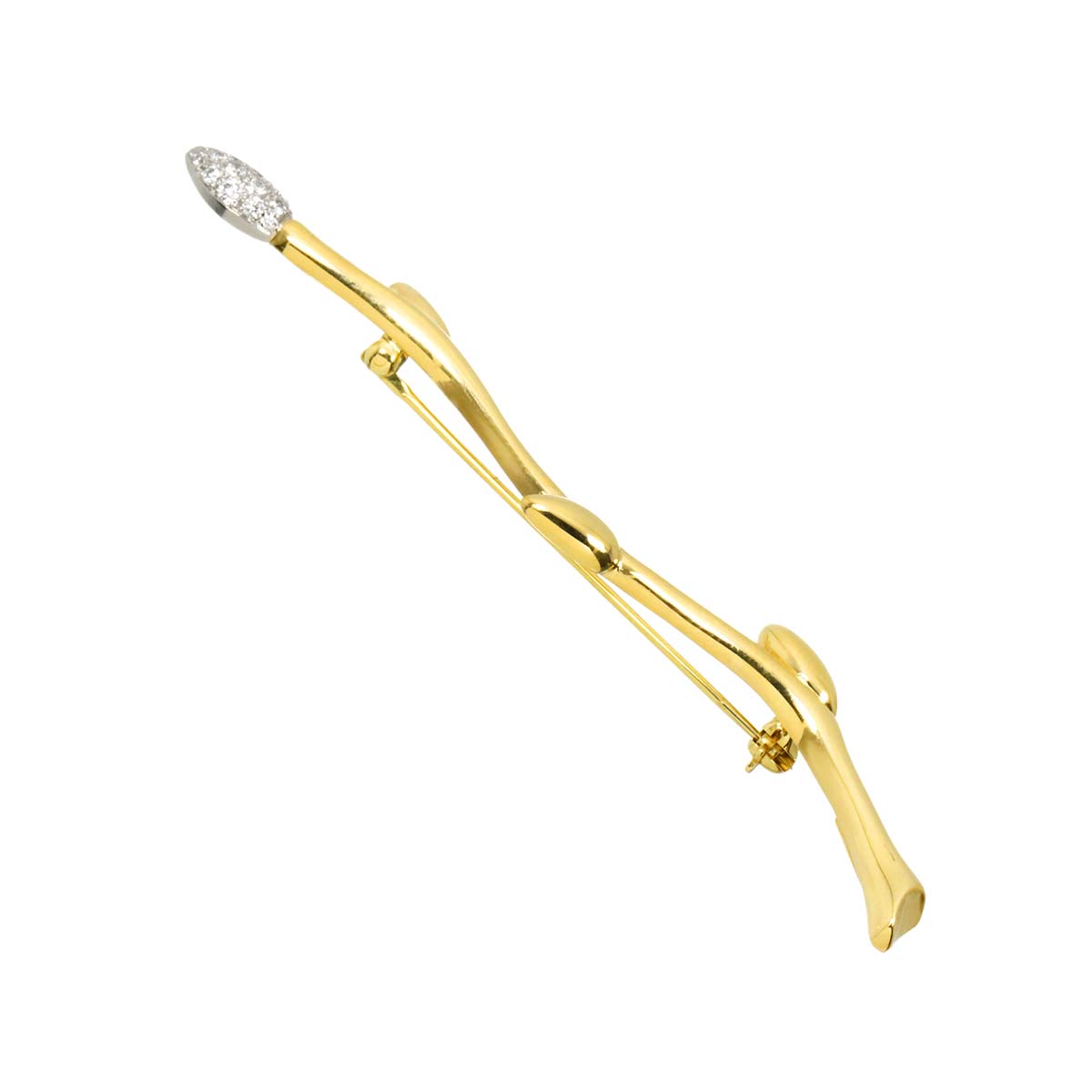 Leaf motif Diamond Brooch 18K Yellow Gold 750 Pt