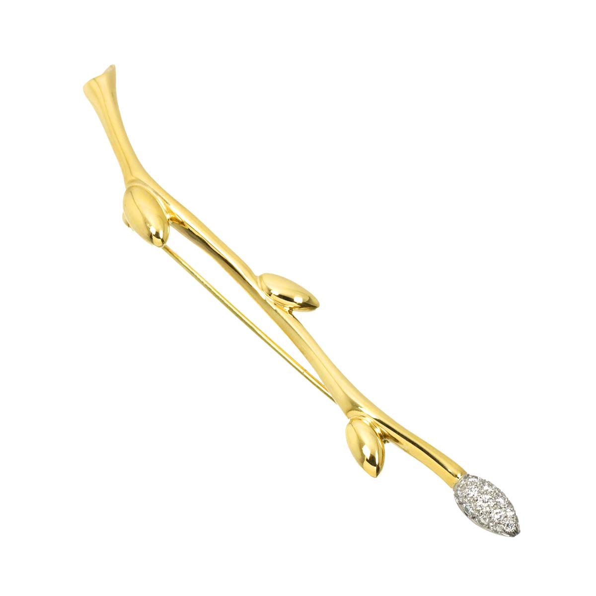 Leaf motif Diamond Brooch 18K Yellow Gold 750 Pt