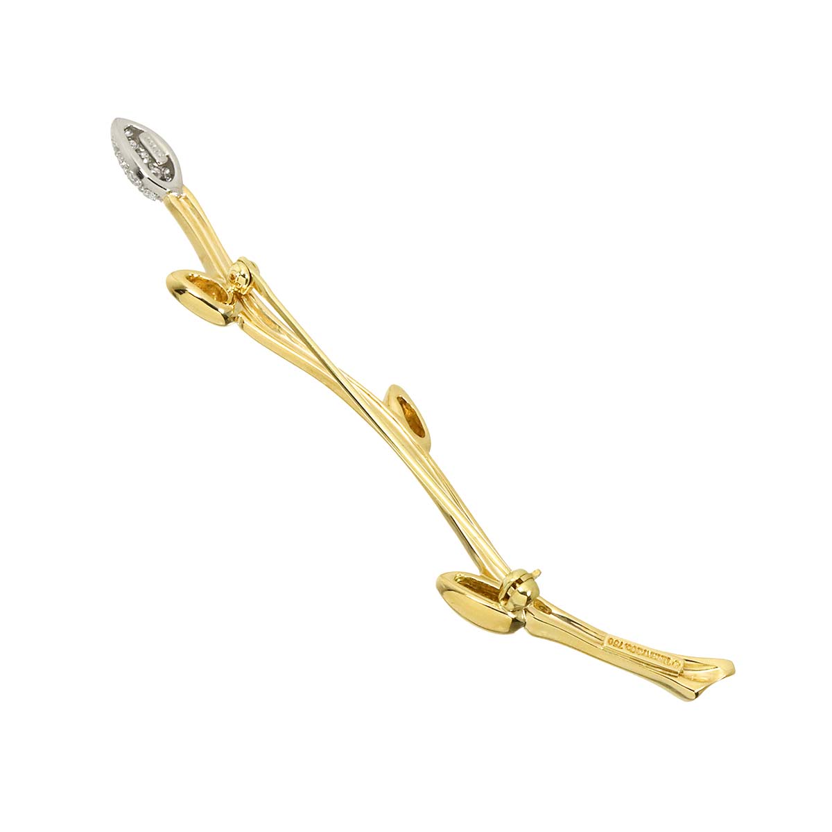 Leaf motif Diamond Brooch 18K Yellow Gold 750 Pt