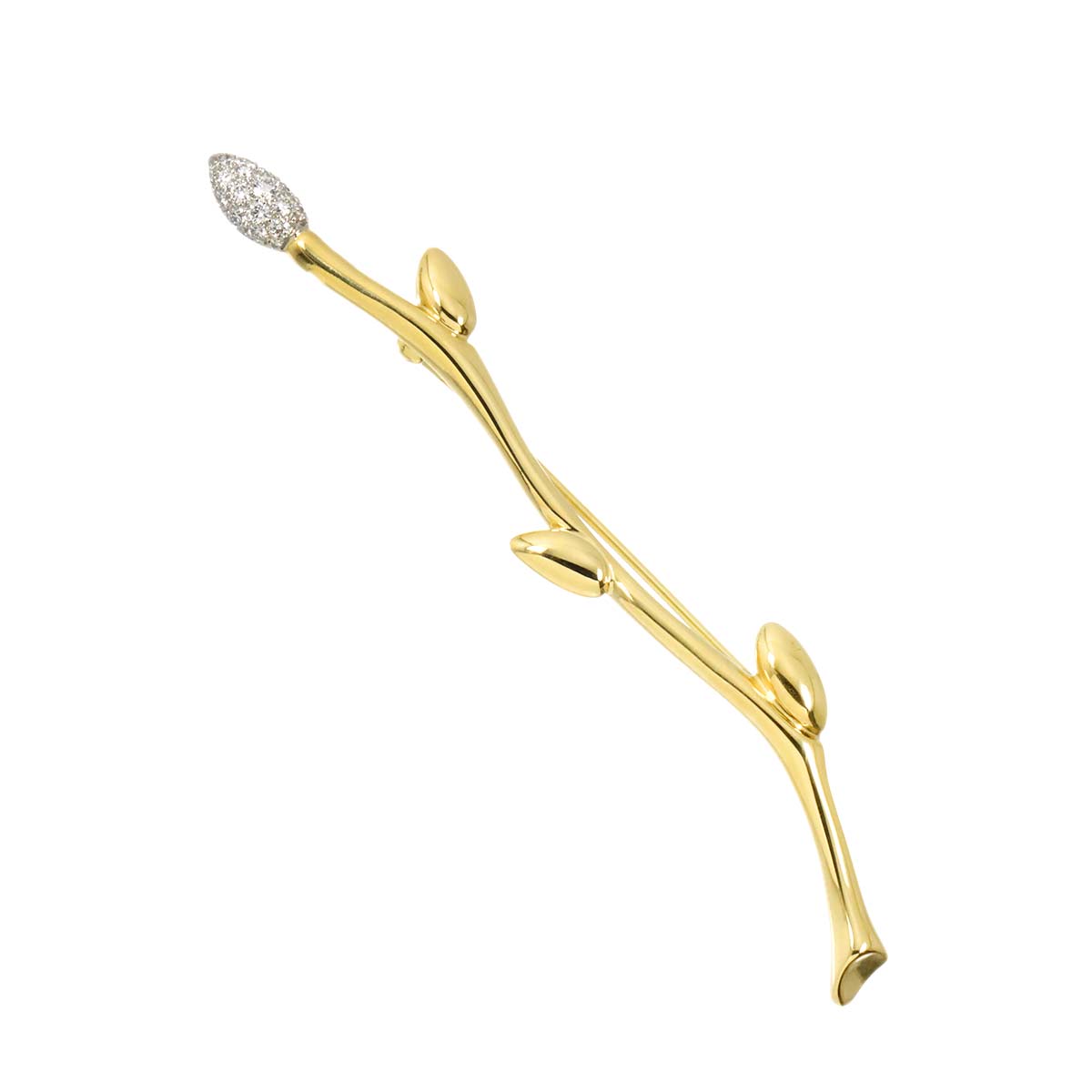 Leaf motif Diamond Brooch 18K Yellow Gold 750 Pt
