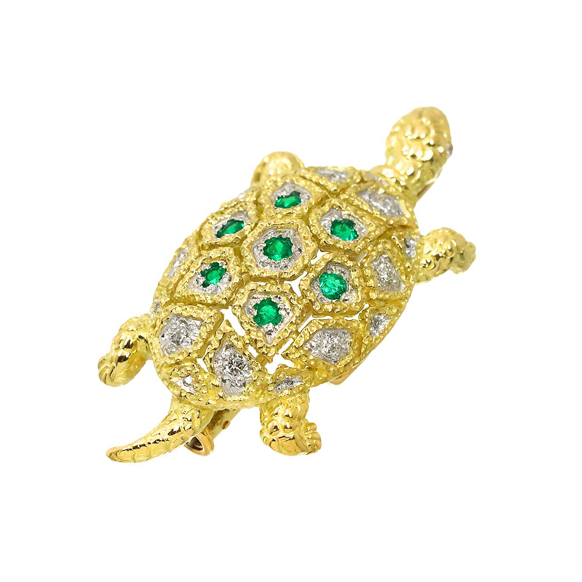 Emerald 0.16ct Diamond 0.15ct Brooch Pendant 18K YG 750