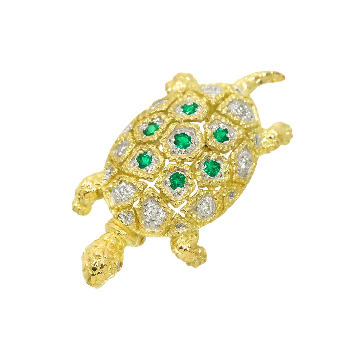 Emerald 0.16ct Diamond 0.15ct Brooch Pendant 18K YG 750