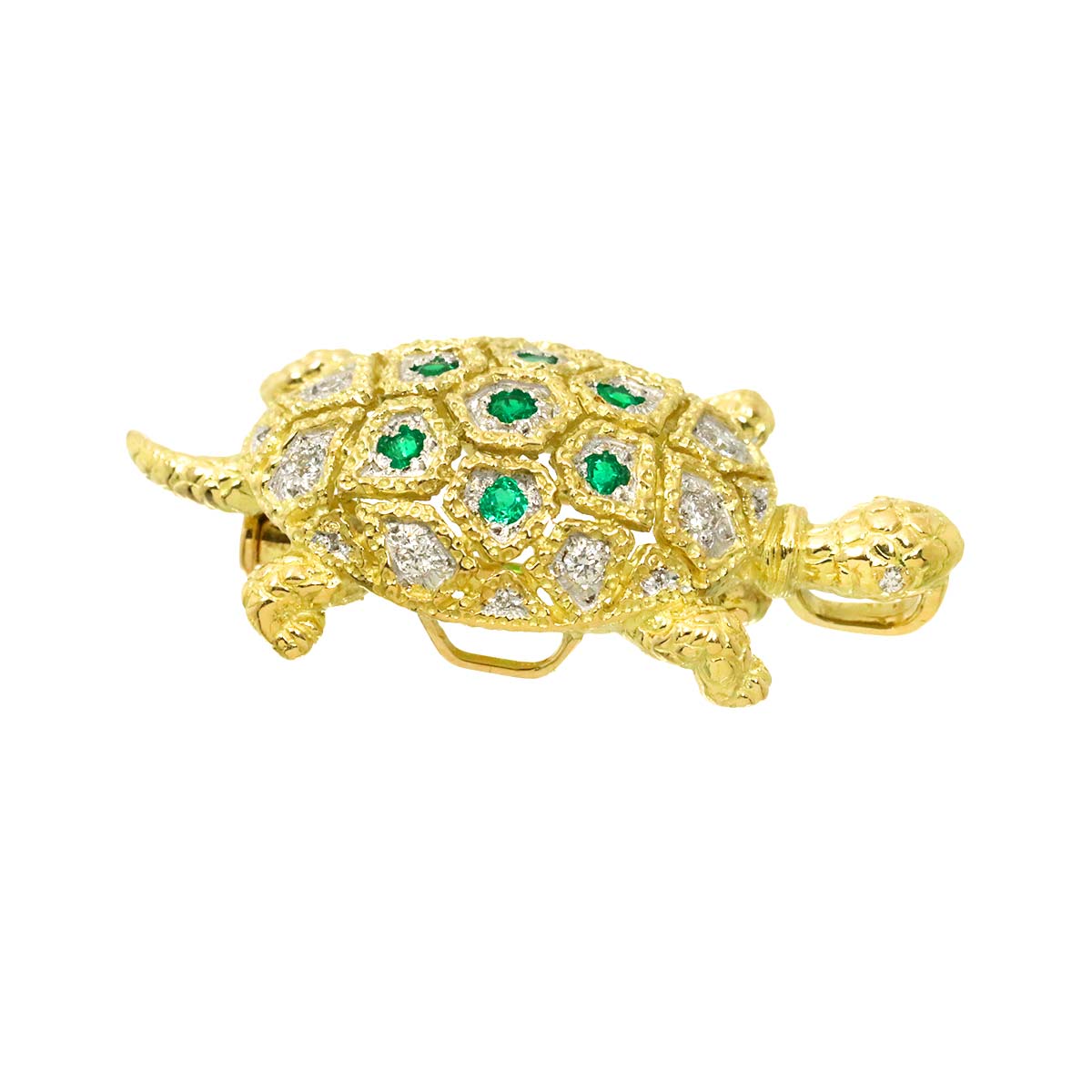 Emerald 0.16ct Diamond 0.15ct Brooch Pendant 18K YG 750