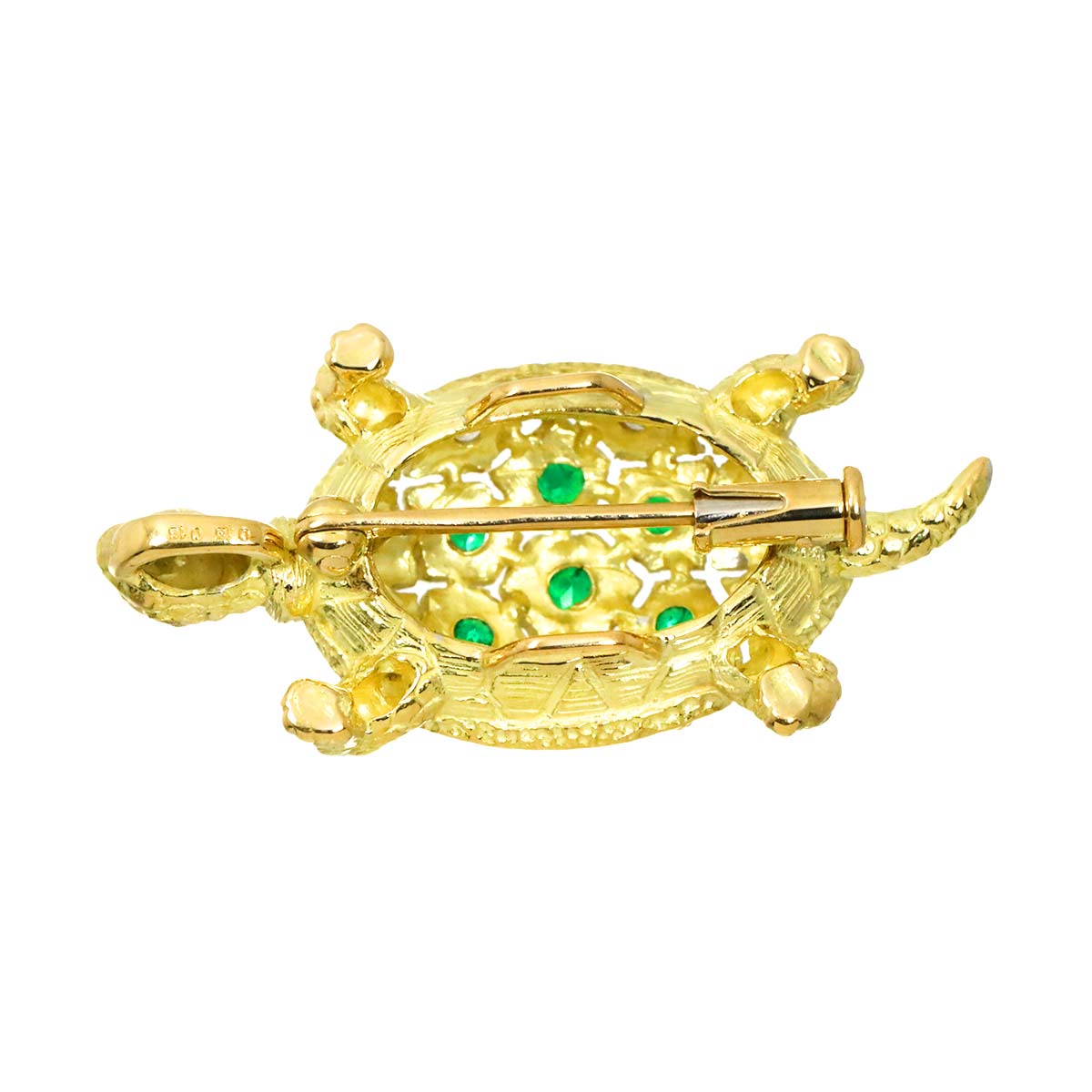 Emerald 0.16ct Diamond 0.15ct Brooch Pendant 18K YG 750
