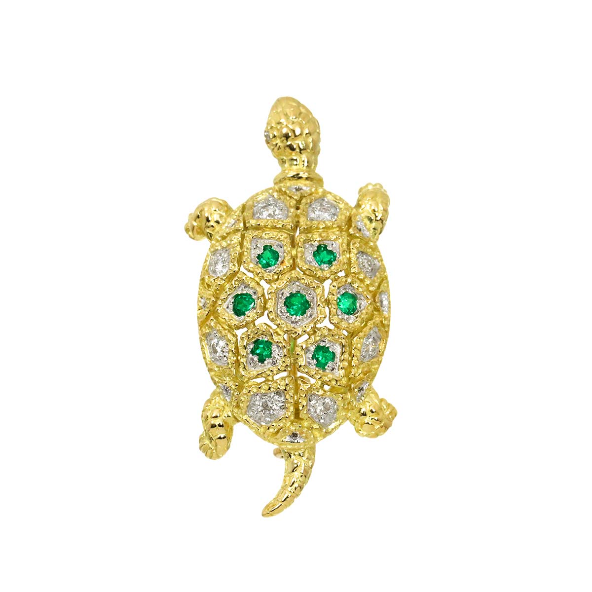 Emerald 0.16ct Diamond 0.15ct Brooch Pendant 18K YG 750