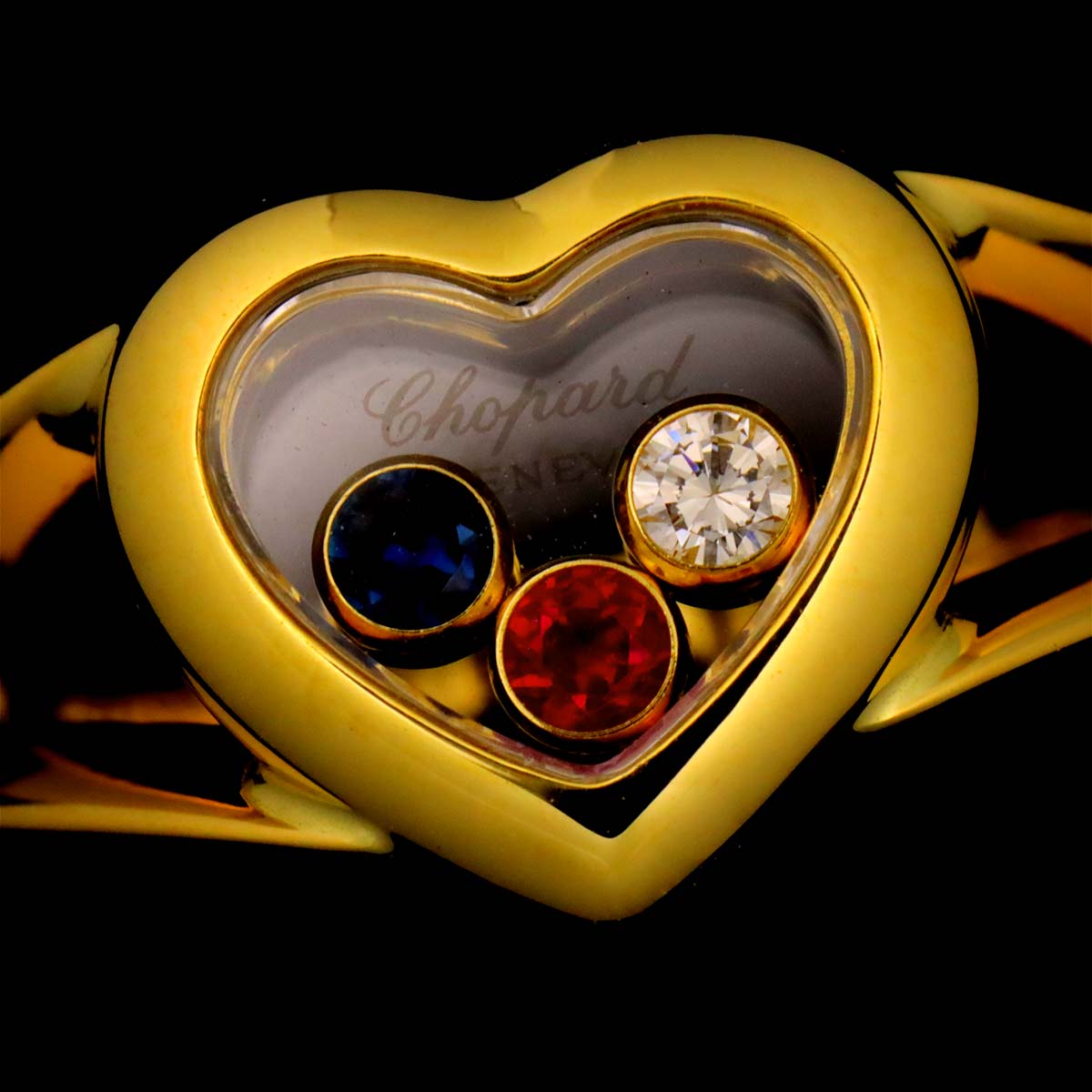 Happy Diamond Heart Sapphire Ruby Ring 18K YG 750 Size5-5.25US