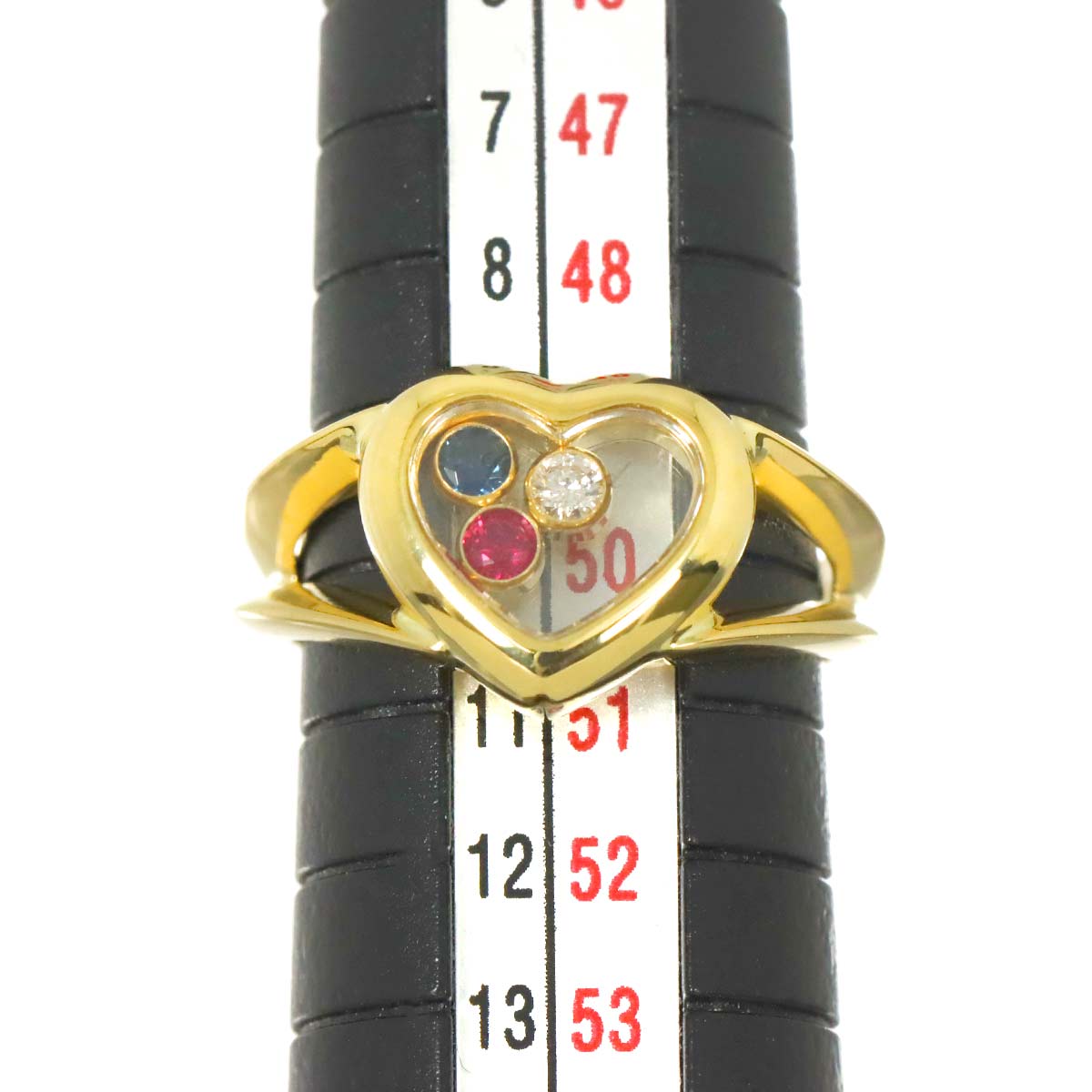 Happy Diamond Heart Sapphire Ruby Ring 18K YG 750 Size5-5.25US