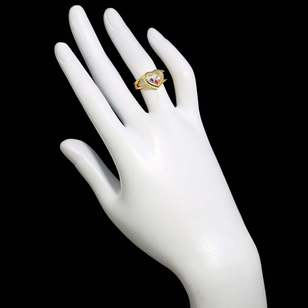 Happy Diamond Heart Sapphire Ruby Ring 18K YG 750 Size5-5.25US