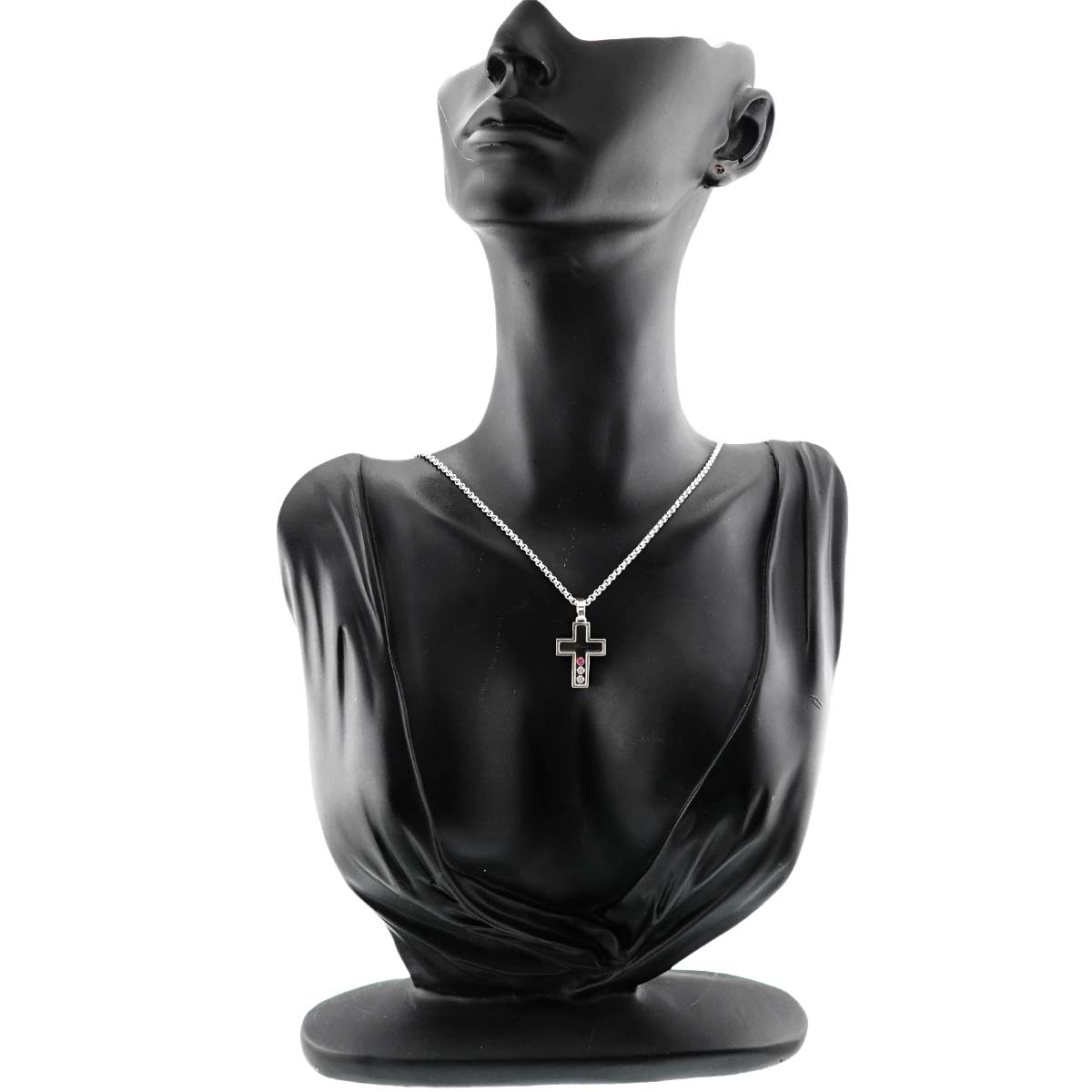 Happy Diamond Sapphire Cross Necklace 18K WG PG 750