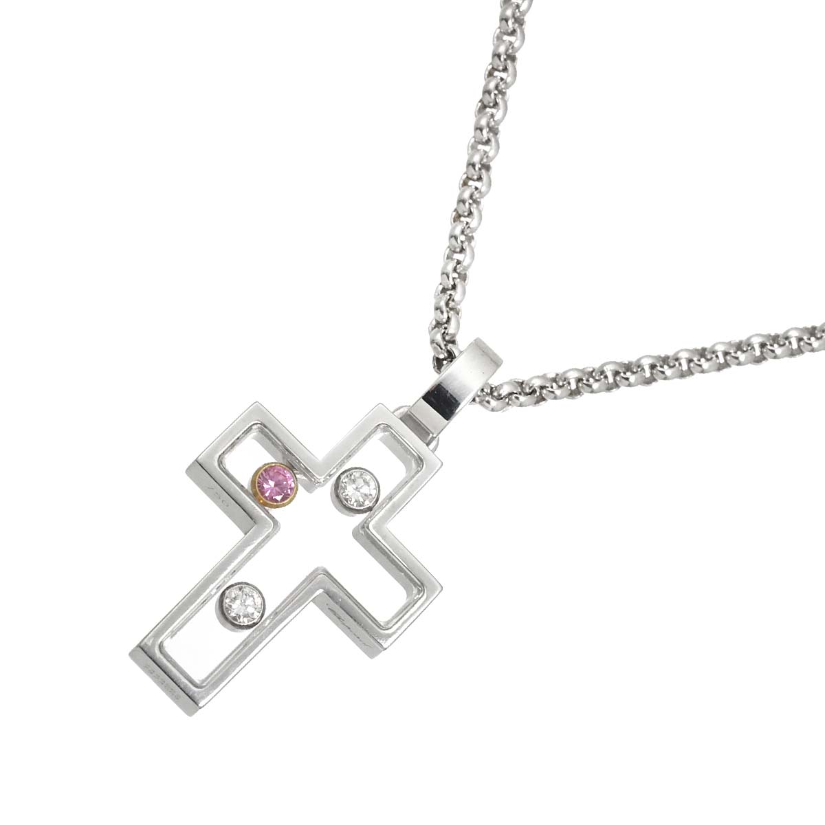 Happy Diamond Sapphire Cross Necklace 18K WG PG 750