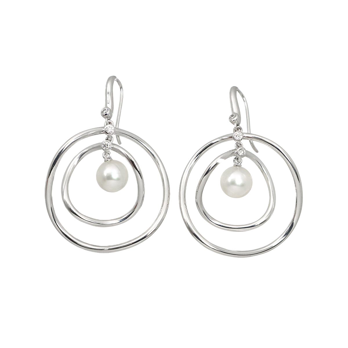 Akoya Pearl 7.7mm Diamond Earrings Pierced 18K WG 750