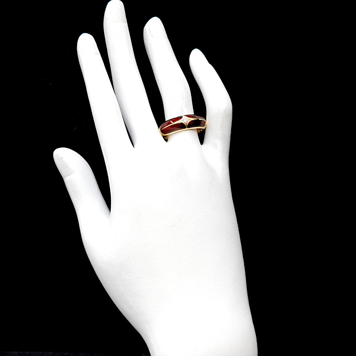 Enamel Diamond 0.05ct Ring 18K YG 750 Size7.5(US)