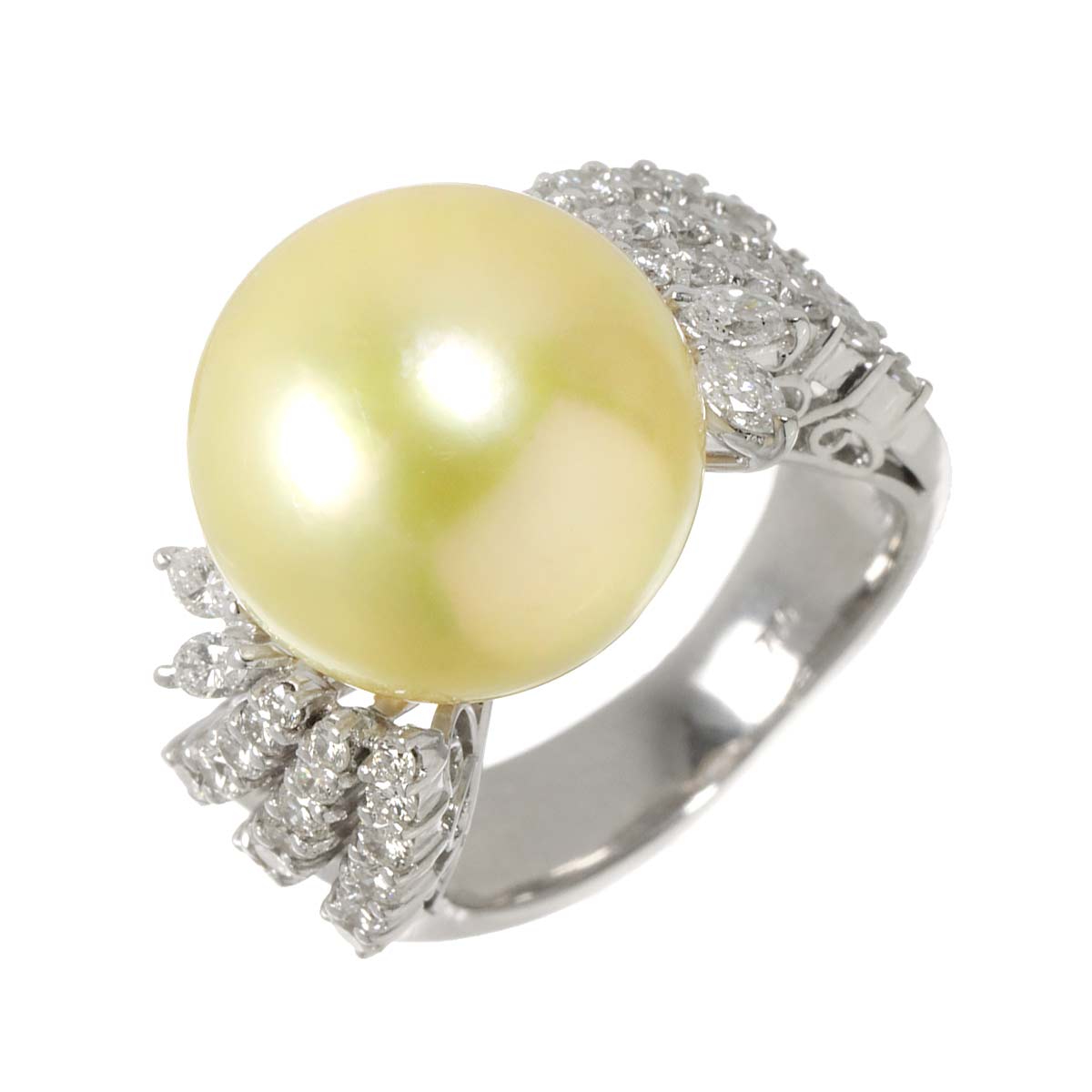 South Sea pearl 13.5mm Diamond Ring 18K K18 WG size5-5.25(US)