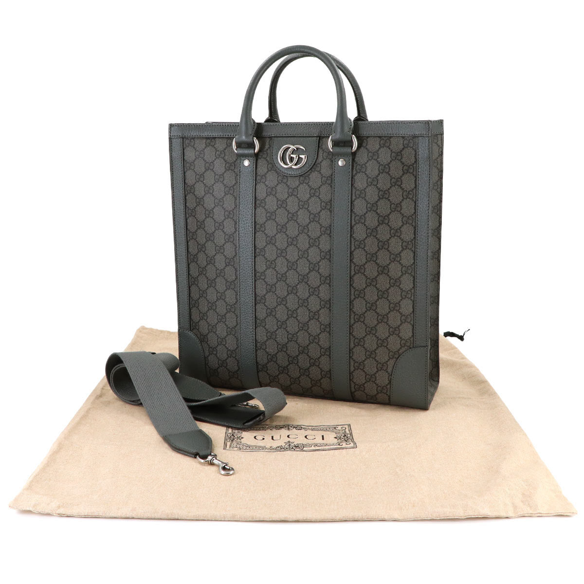 Ophidia Medium Tote Shoulder Bag GG Supreme Leather Gray 731793