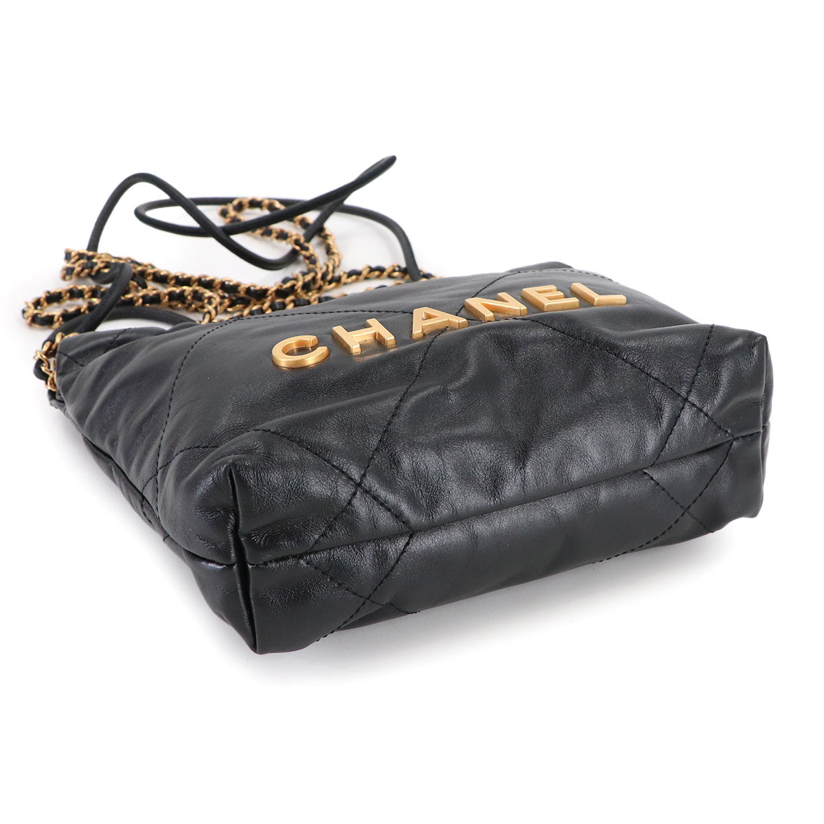 22 Mini Chain Hand Shoulder Bag Leather Black AS3980 Purse