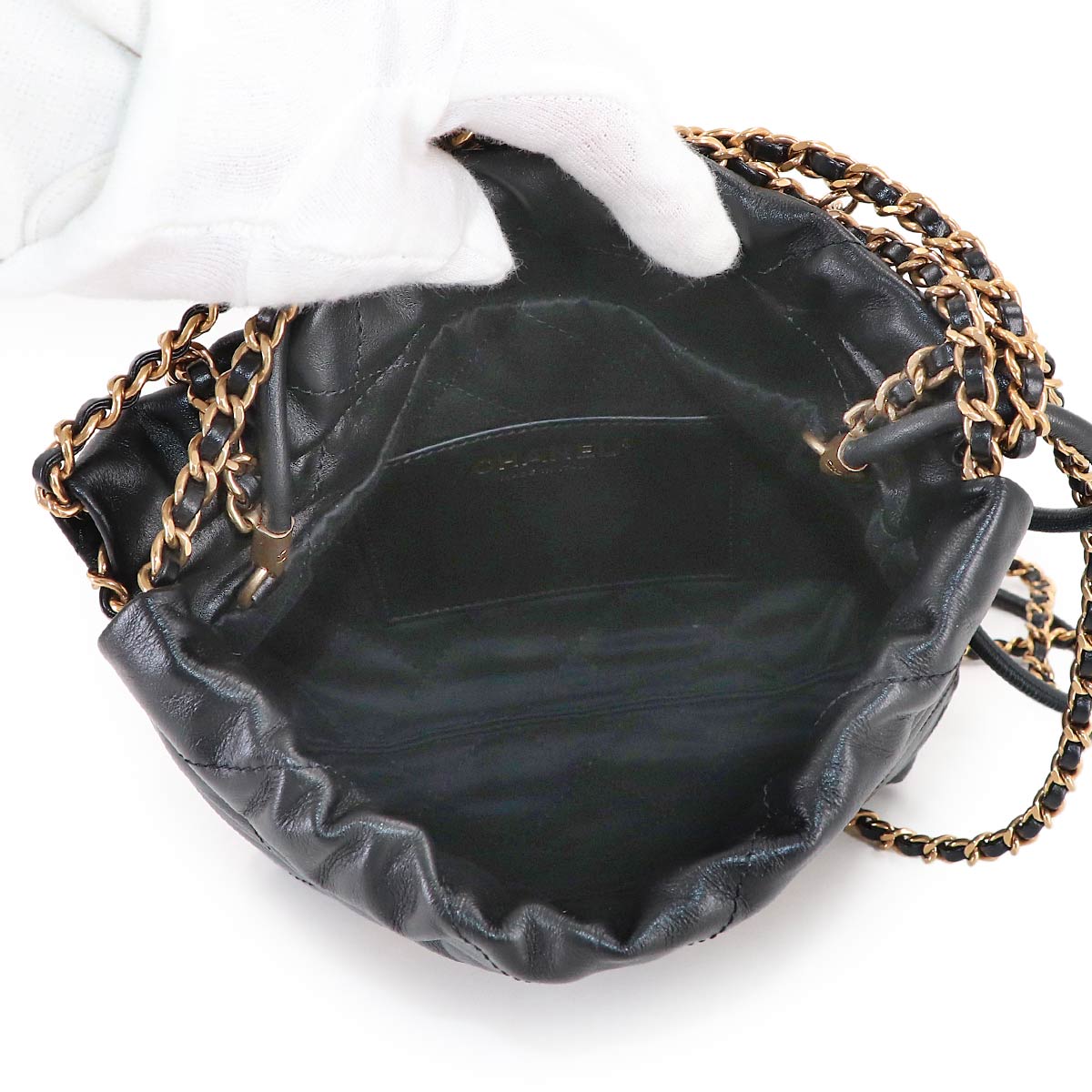 22 Mini Chain Hand Shoulder Bag Leather Black AS3980 Purse