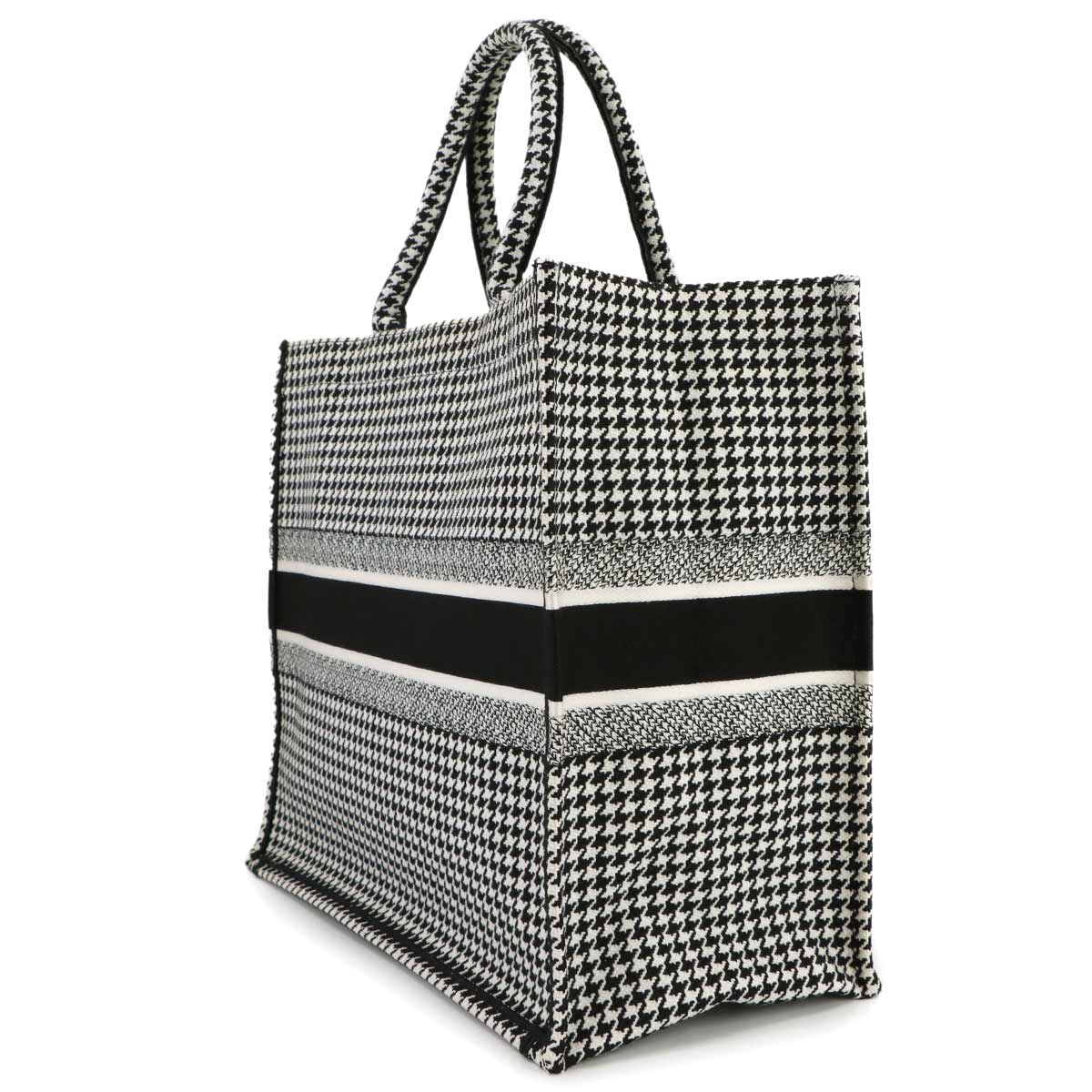 Book Tote Bag Large Hound's Tooth Embroidery Canvas