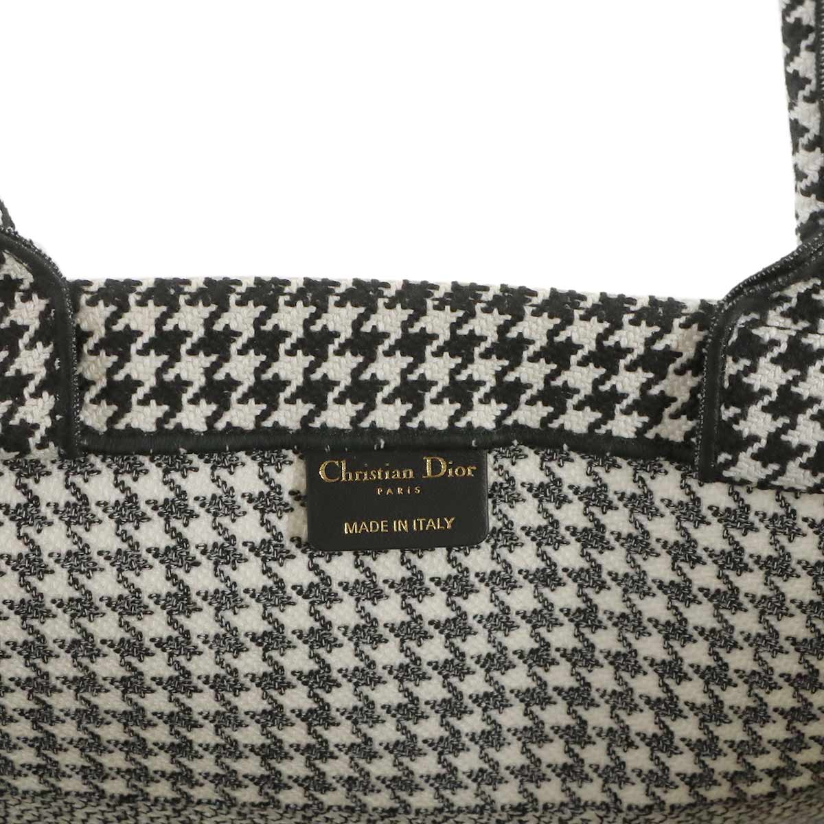 Book Tote Bag Large Hound's Tooth Embroidery Canvas