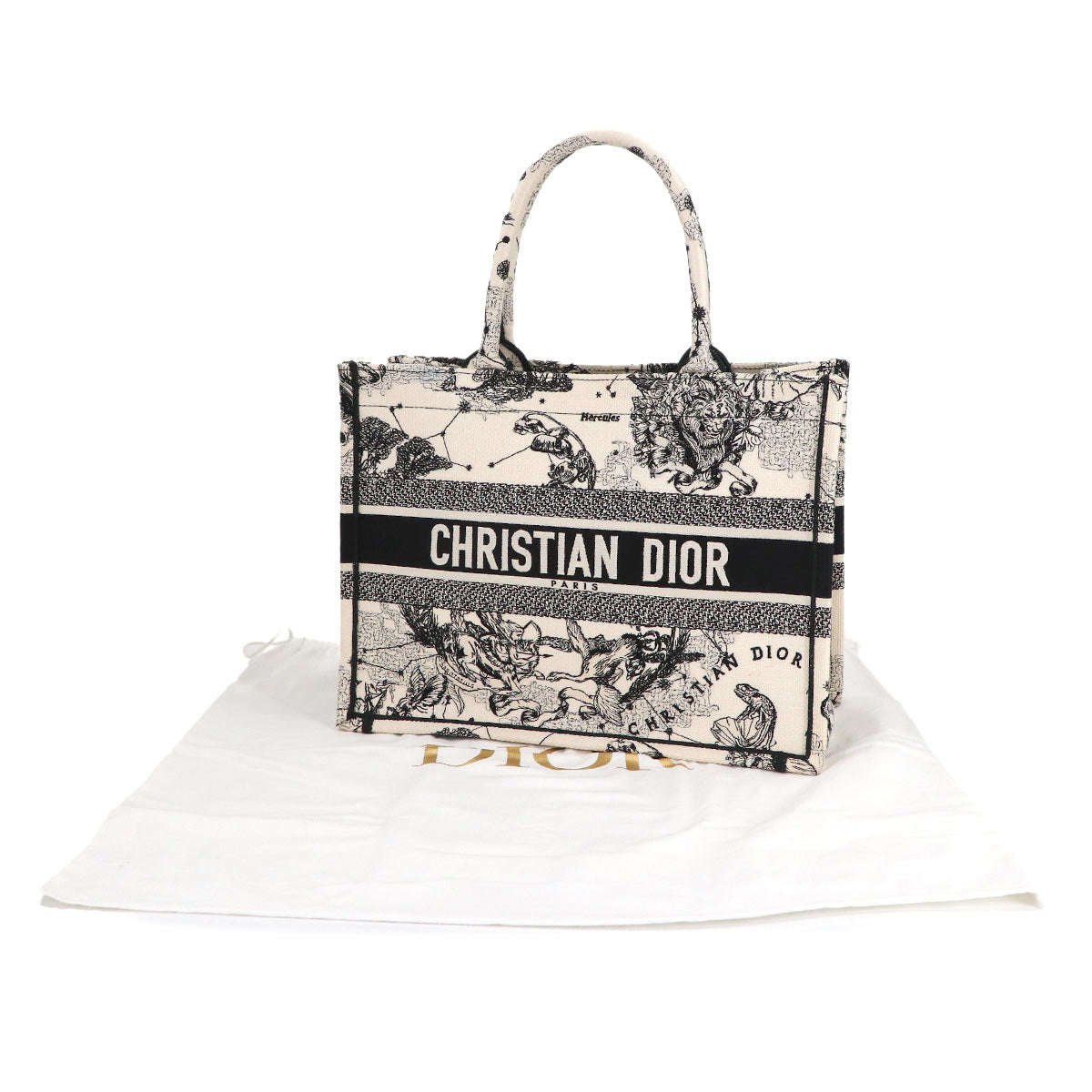 Zodiac Book Tote Bag Medium Canvas White Black M1296ZRHZ