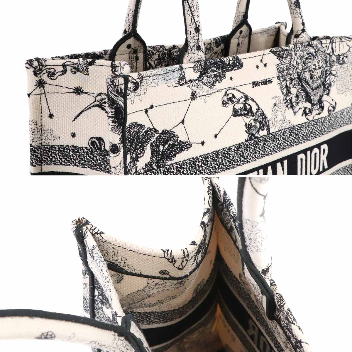 Zodiac Book Tote Bag Medium Canvas White Black M1296ZRHZ