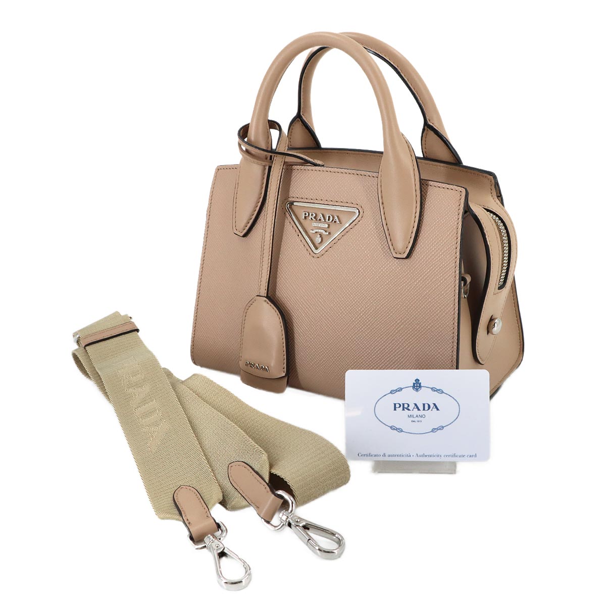 Hand Shoulder Bag Saffiano Leather Beige 1BA269