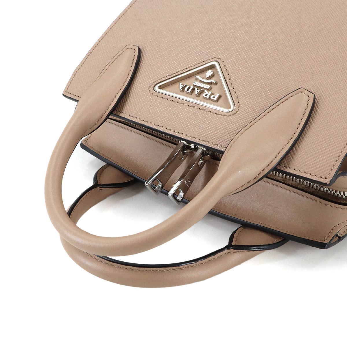 Hand Shoulder Bag Saffiano Leather Beige 1BA269