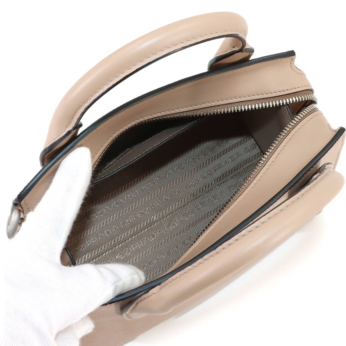 Hand Shoulder Bag Saffiano Leather Beige 1BA269