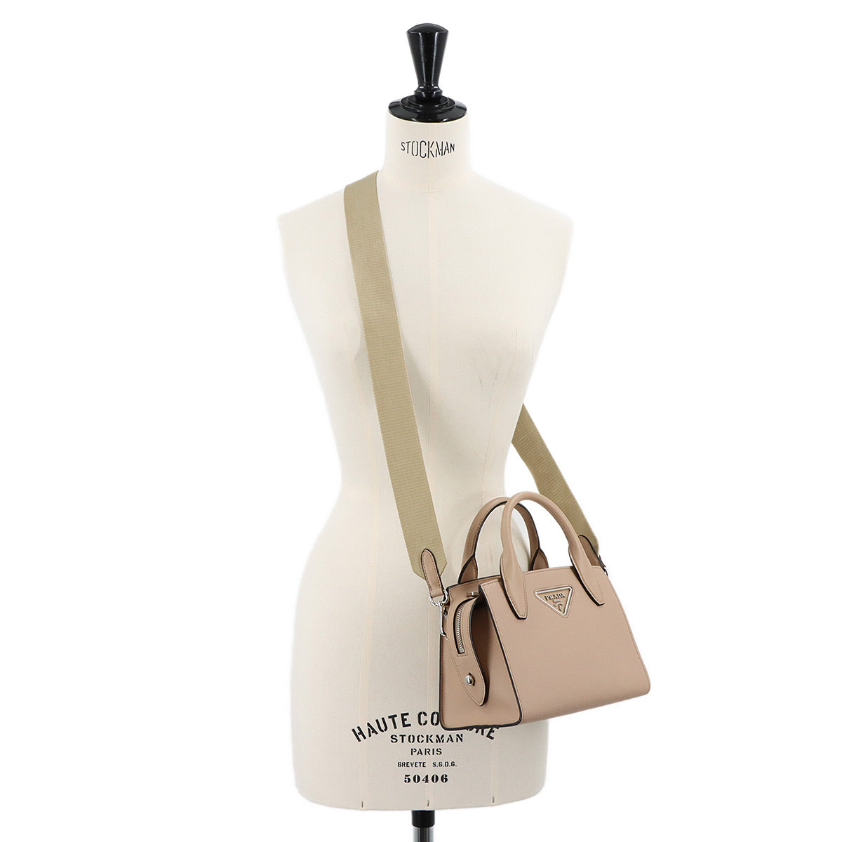 Hand Shoulder Bag Saffiano Leather Beige 1BA269