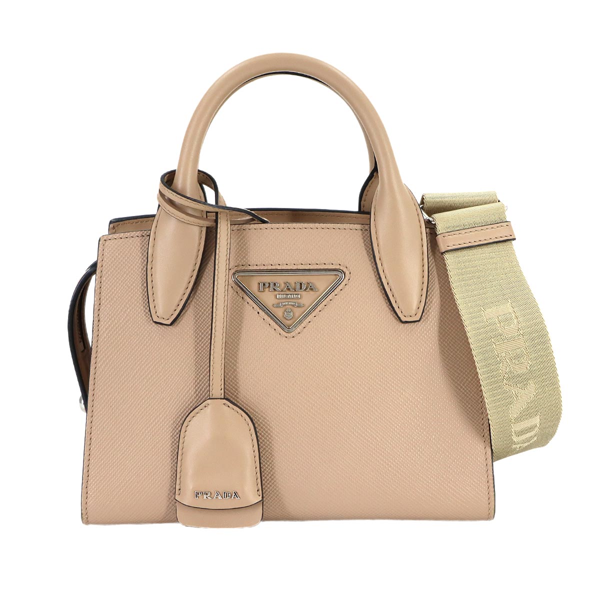 Hand Shoulder Bag Saffiano Leather Beige 1BA269