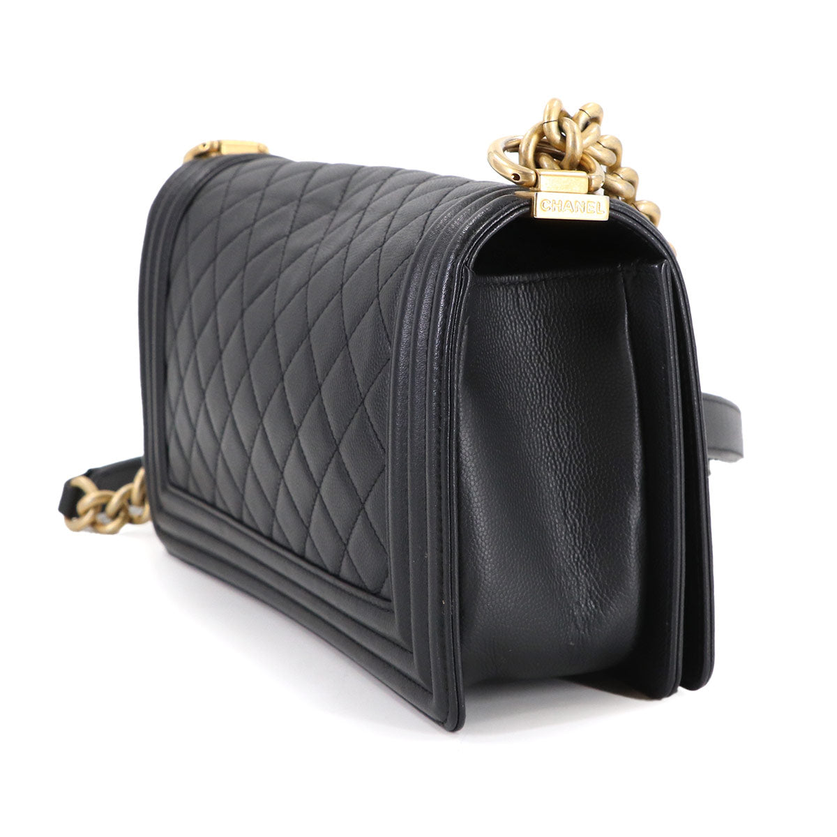 BOY CHANEL Chain Shoulder Bag Leather Black A67086 Purse