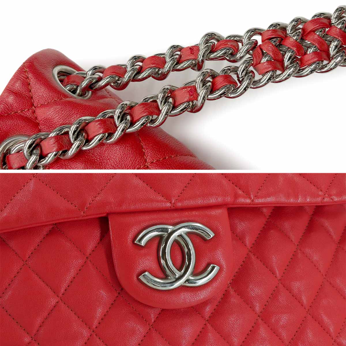 Matelasse Chain Around Shoulder Bag Leather Red Purse