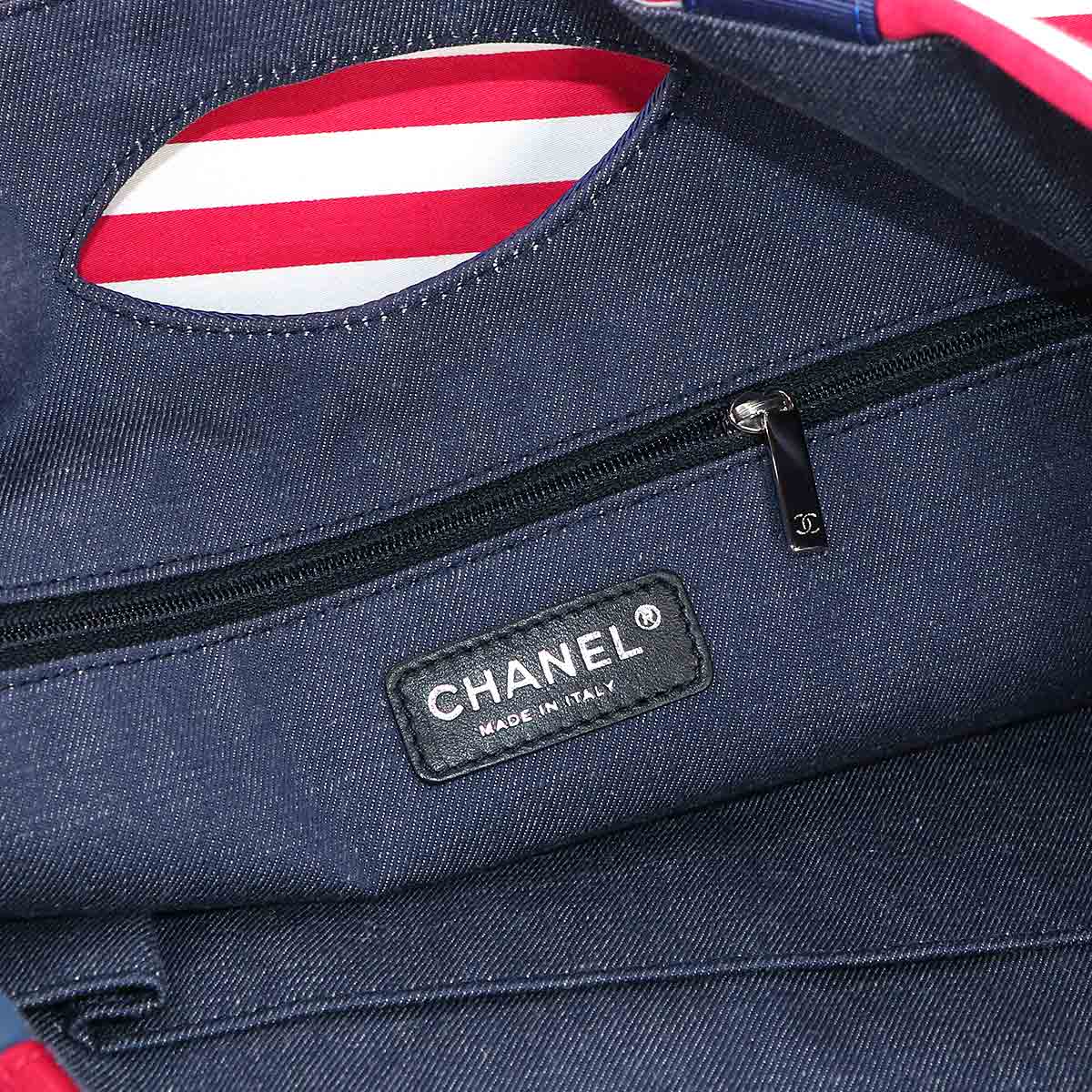 Cruise Chain Tote Bag Canvas Navy Red White A47944 Purse