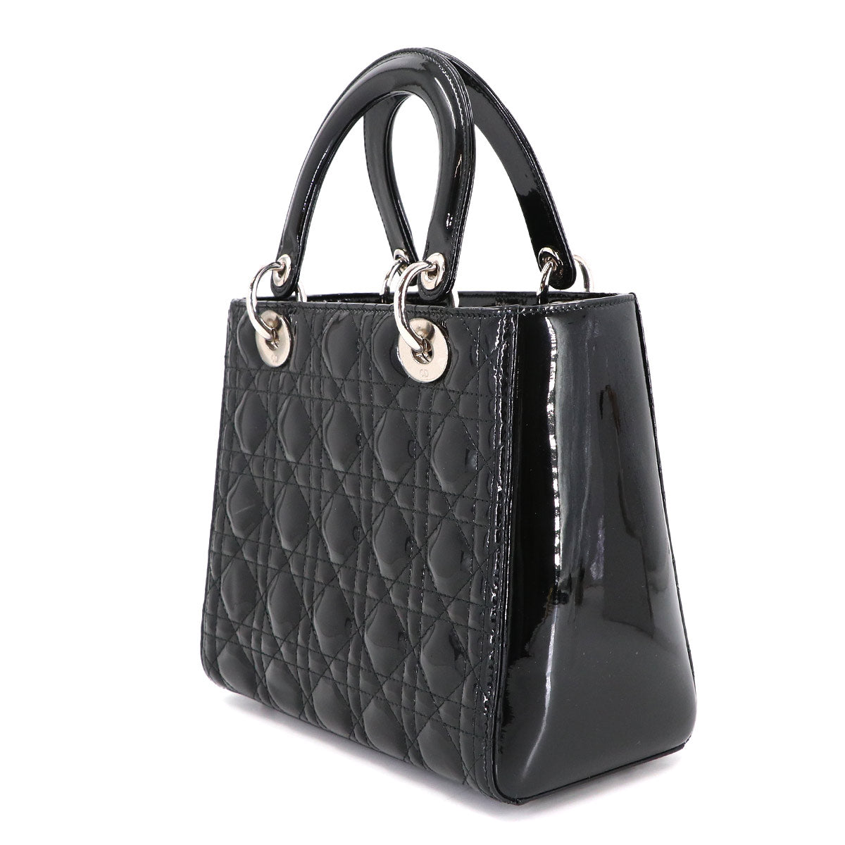 Lady Dior Medium Hand Shoulder Bag Enamel Black