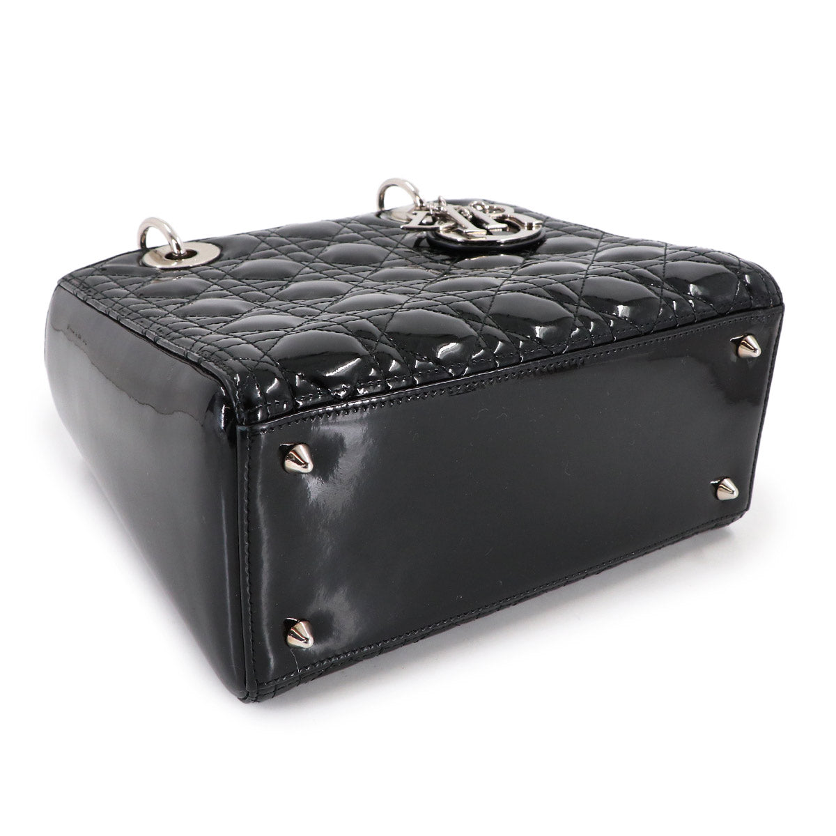 Lady Dior Medium Hand Shoulder Bag Enamel Black