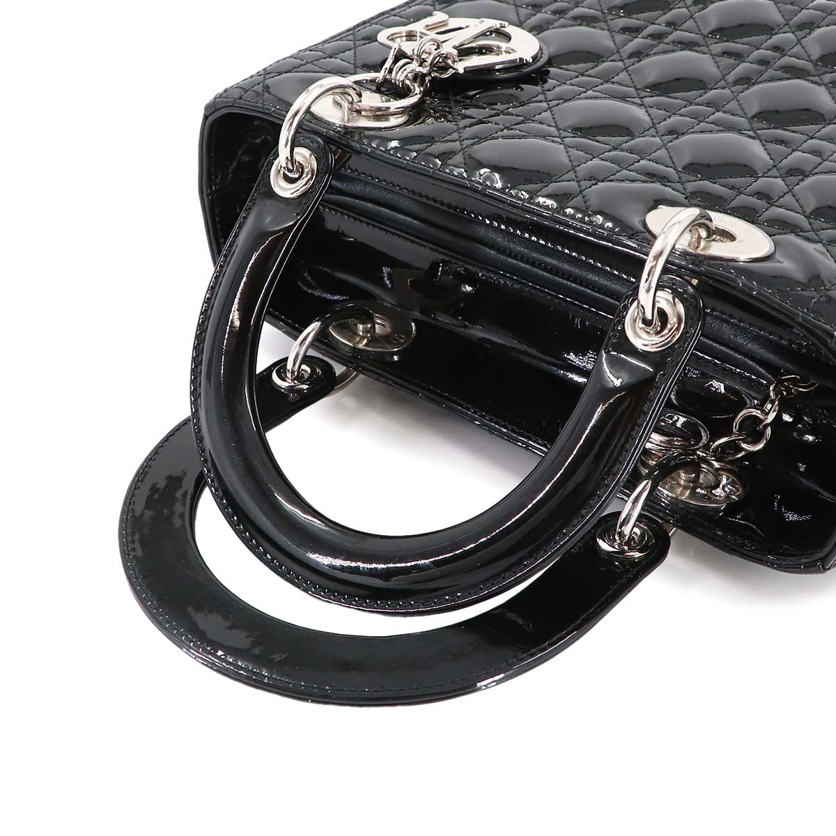 Lady Dior Medium Hand Shoulder Bag Enamel Black