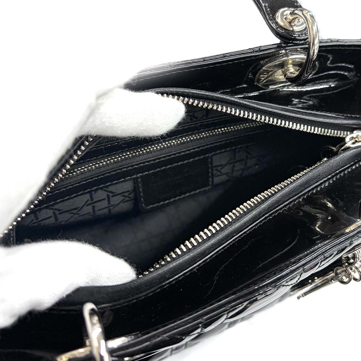 Lady Dior Medium Hand Shoulder Bag Enamel Black