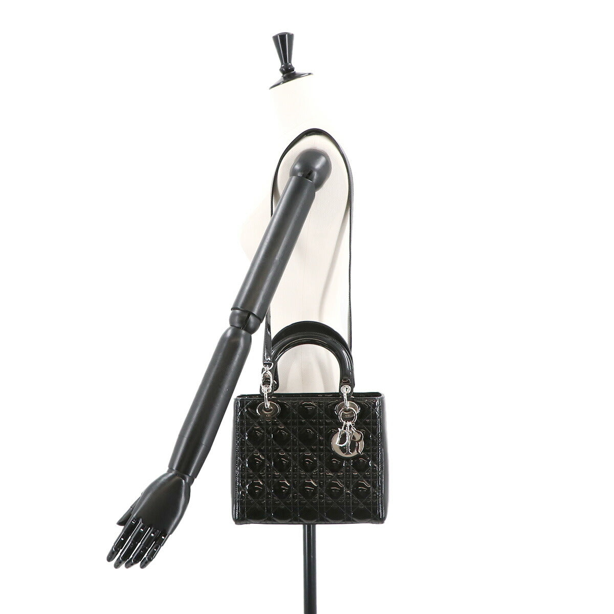 Lady Dior Medium Hand Shoulder Bag Enamel Black