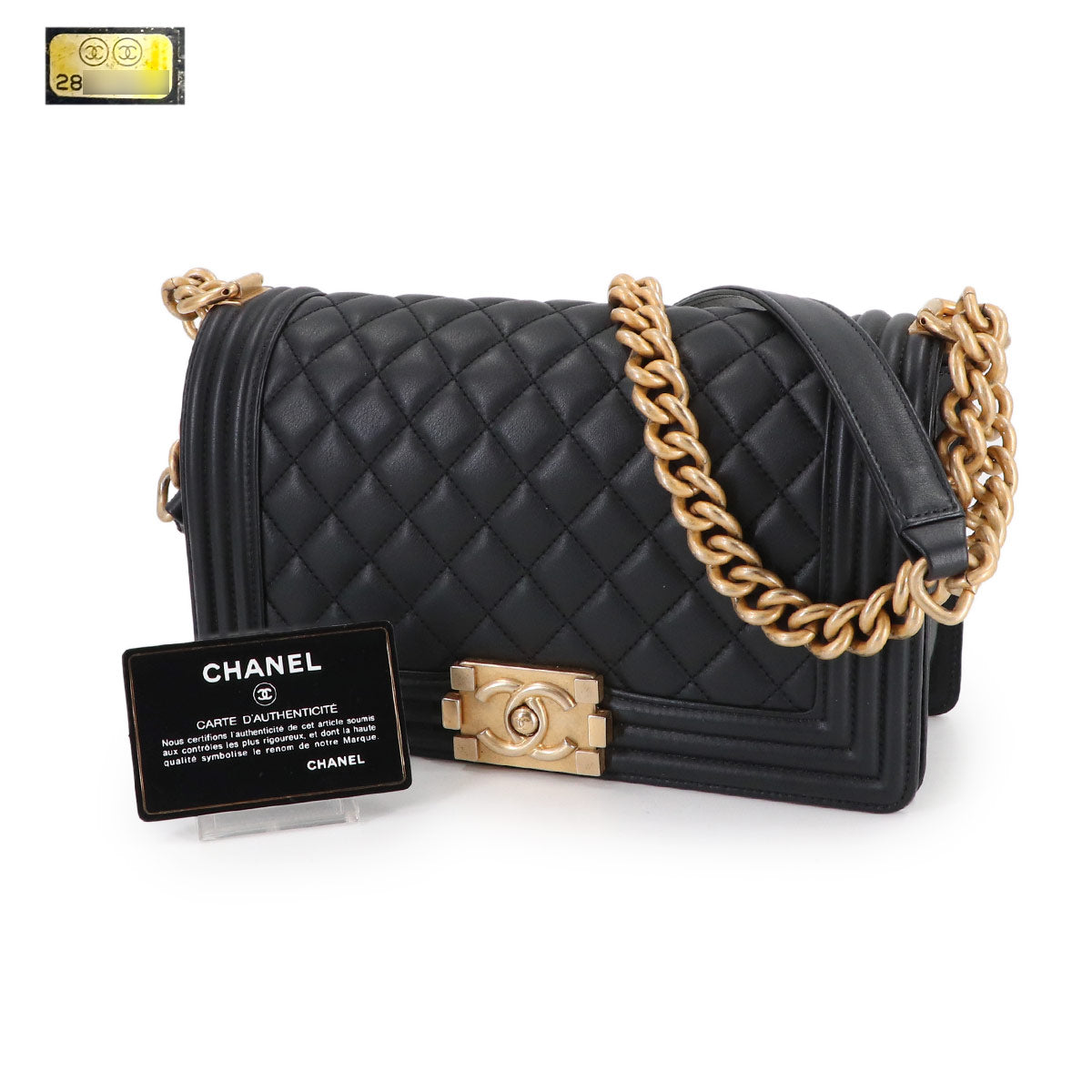 BOY CHANEL Chain Shoulder Bag Leather Black A67086 Purse