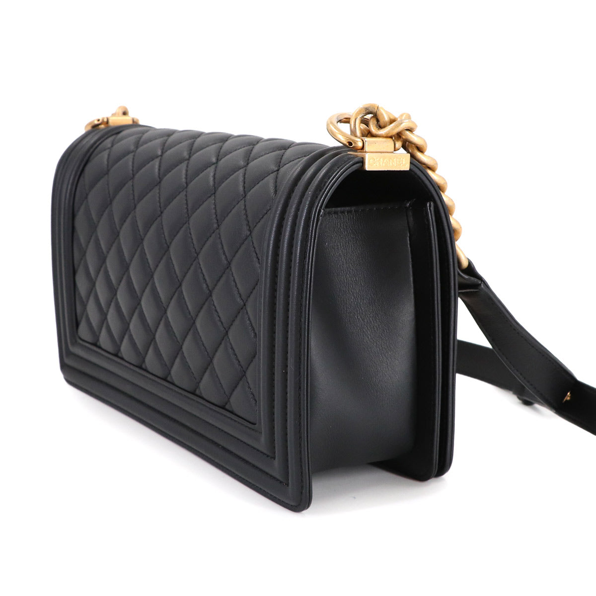 BOY CHANEL Chain Shoulder Bag Leather Black A67086 Purse