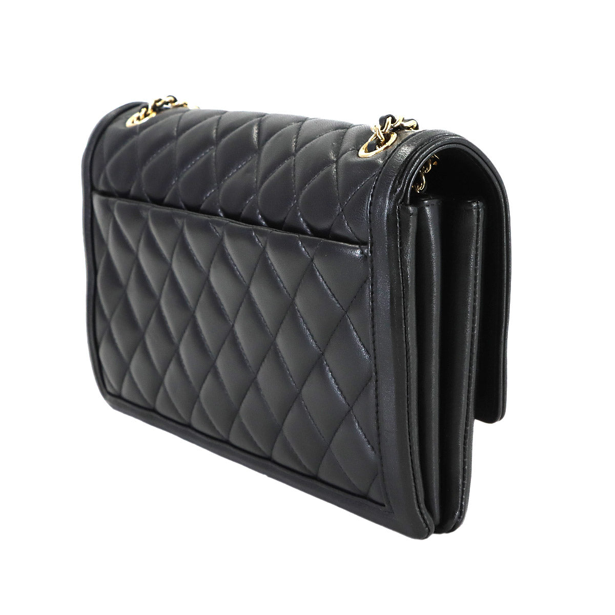 Matelasse Chain Shoulder Bag Leather Black Purse