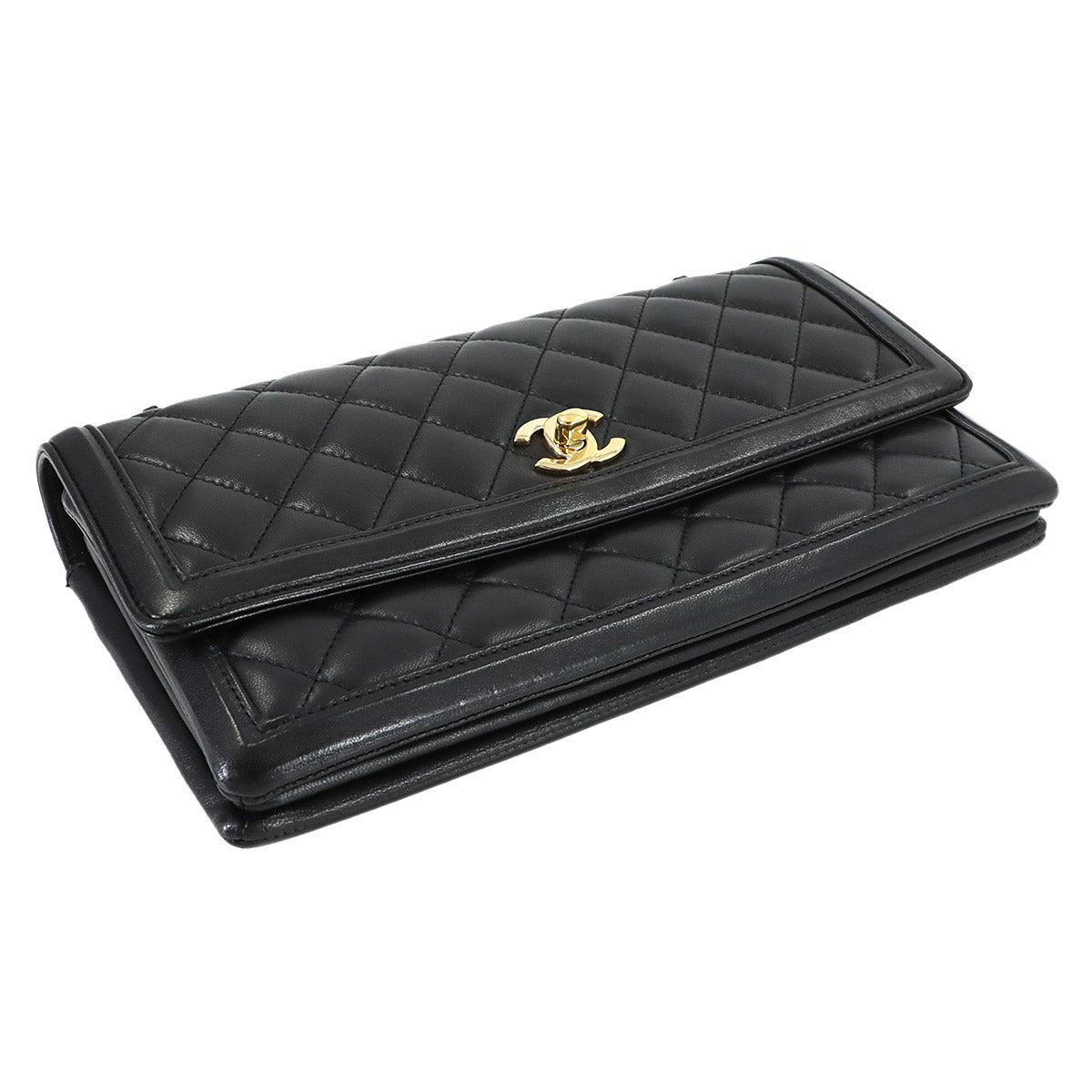 Matelasse Chain Shoulder Bag Leather Black Purse