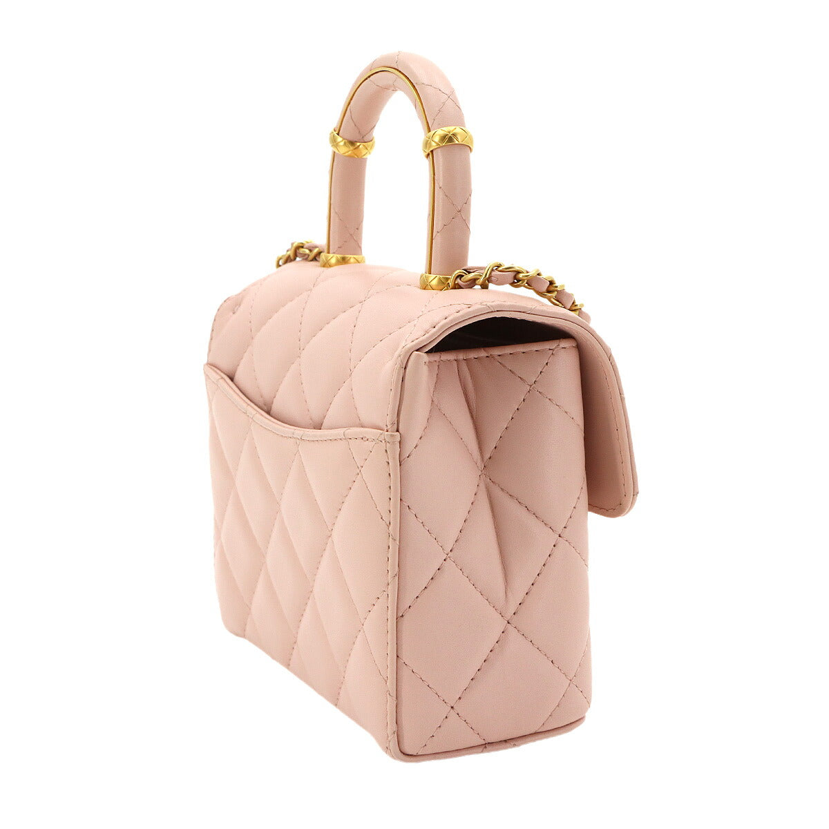 Matelasse Hand Chain Shoulder Bag Leather Pink Purse