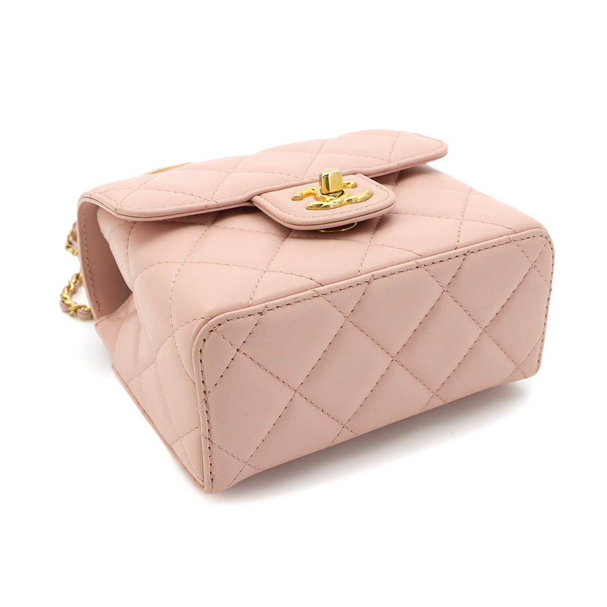 Matelasse Hand Chain Shoulder Bag Leather Pink Purse